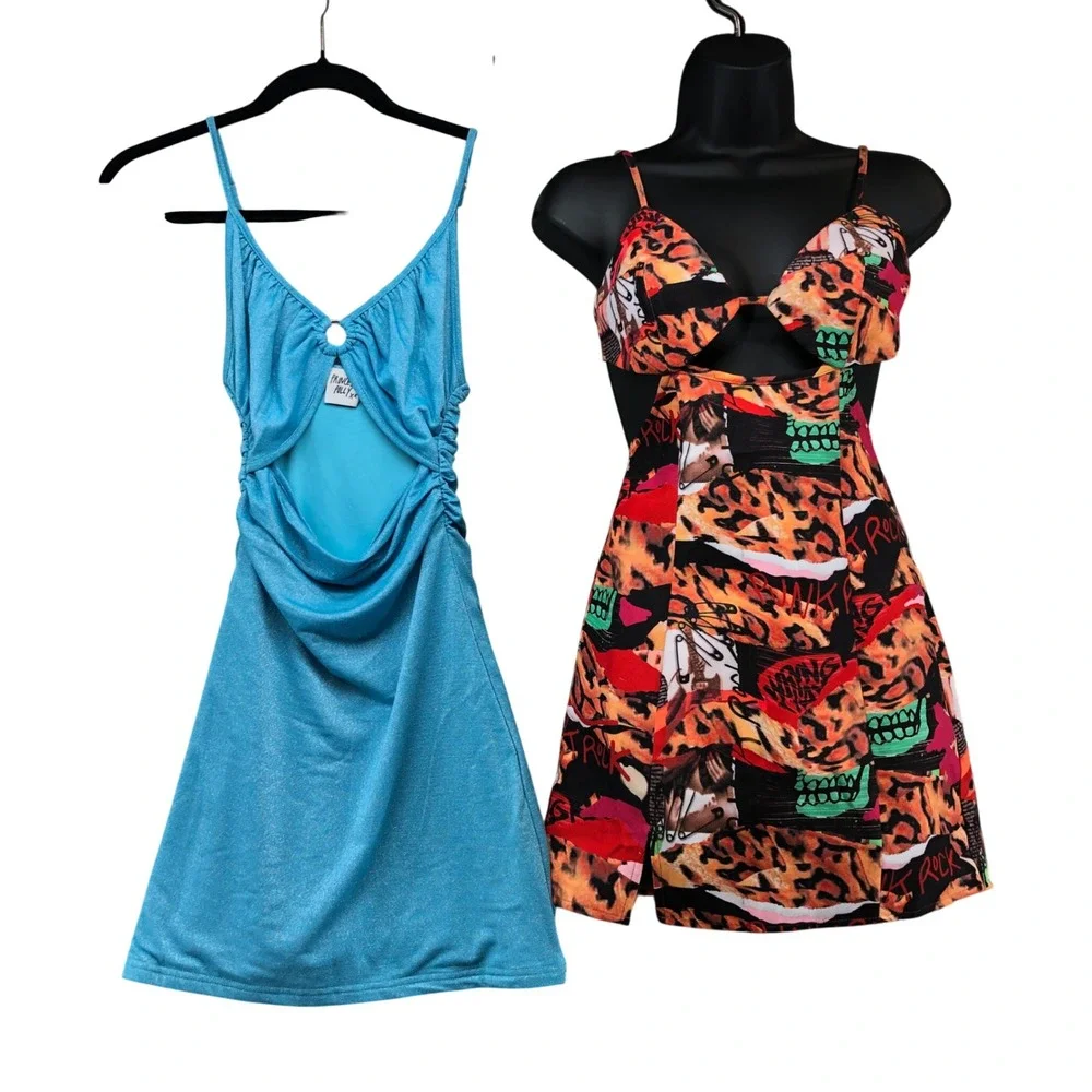 Princess Polly Mini Dress Lot Women Size 2 Blue Multicolor Cutout Festival Party